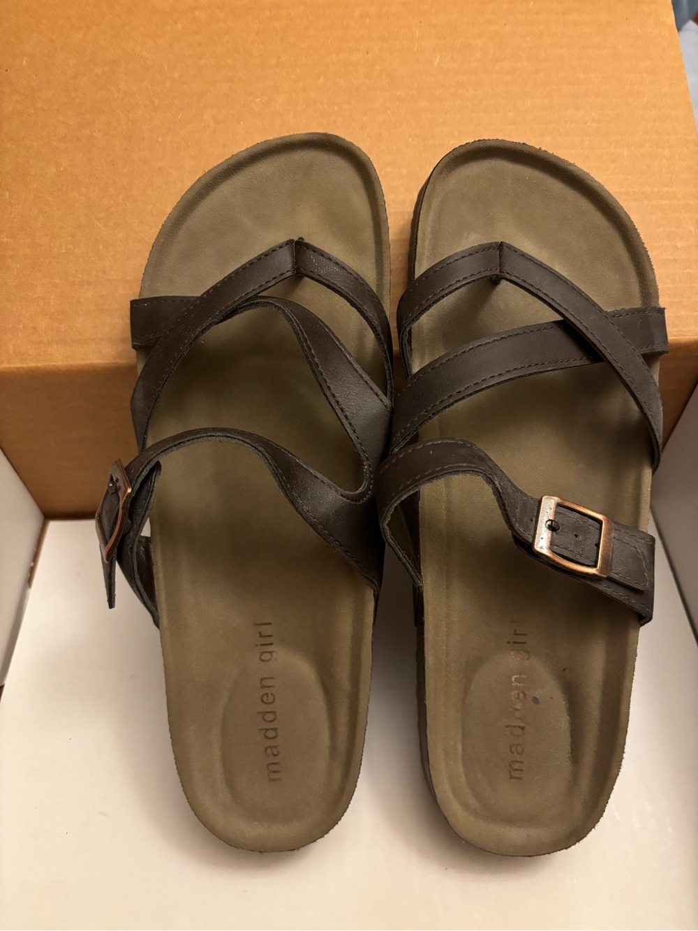 Madden Girl Dark Brown Buckle Strappy Sandals